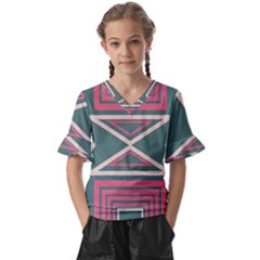 Abstract Pattern Geometric Backgrounds   Kids  V-neck Horn Sleeve Blouse by Eskimos