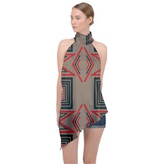 Abstract Pattern Geometric Backgrounds   Halter Asymmetric Satin Top by Eskimos