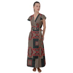 Abstract Pattern Geometric Backgrounds   Flutter Sleeve Maxi Dress by Eskimos