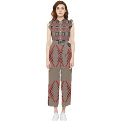 Abstract Pattern Geometric Backgrounds   Women s Frill Top Chiffon Jumpsuit by Eskimos