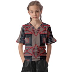 Abstract Pattern Geometric Backgrounds   Kids  V-neck Horn Sleeve Blouse by Eskimos