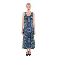 Folk Flowers Print Floral Pattern Ethnic Art Sleeveless Maxi Dress