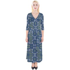 Folk Flowers Print Floral Pattern Ethnic Art Quarter Sleeve Wrap Maxi Dress by Eskimos