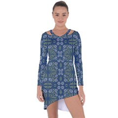 Folk Flowers Print Floral Pattern Ethnic Art Asymmetric Cut-out Shift Dress