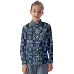 Folk Flowers Print Floral Pattern Ethnic Art Kids  Long Sleeve Shirt