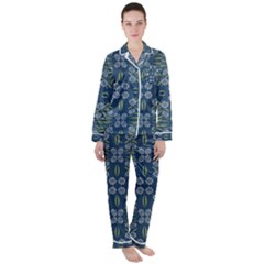 Folk Flowers Print Floral Pattern Ethnic Art Satin Long Sleeve Pajamas Set by Eskimos