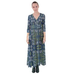 Folk Flowers Print Floral Pattern Ethnic Art Button Up Maxi Dress by Eskimos