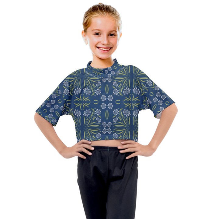 Folk flowers print Floral pattern Ethnic art Kids Mock Neck Tee