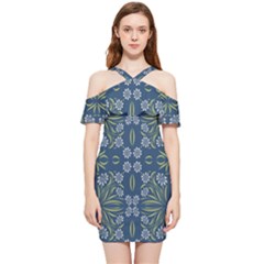 Folk Flowers Print Floral Pattern Ethnic Art Shoulder Frill Bodycon Summer Dress by Eskimos