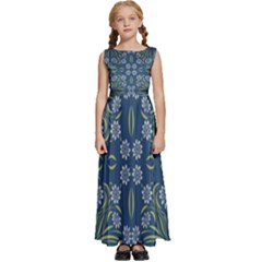 Folk Flowers Print Floral Pattern Ethnic Art Kids  Satin Sleeveless Maxi Dress by Eskimos