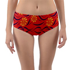 Folk Flowers Print Floral Pattern Ethnic Art Reversible Mid-waist Bikini Bottoms by Eskimos