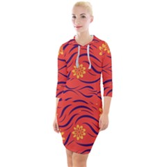 Folk Flowers Print Floral Pattern Ethnic Art Quarter Sleeve Hood Bodycon Dress by Eskimos