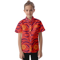 Folk Flowers Print Floral Pattern Ethnic Art Kids  Short Sleeve Shirt by Eskimos