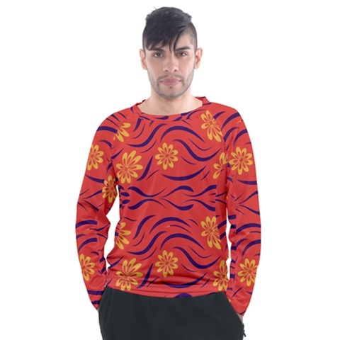 Folk Flowers Print Floral Pattern Ethnic Art Men s Long Sleeve Raglan Tee by Eskimos