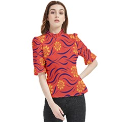 Folk Flowers Print Floral Pattern Ethnic Art Frill Neck Blouse