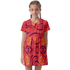 Folk Flowers Print Floral Pattern Ethnic Art Kids  Asymmetric Collar Dress by Eskimos