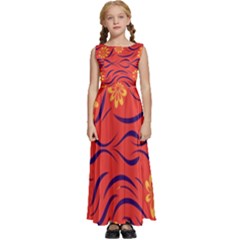 Folk Flowers Print Floral Pattern Ethnic Art Kids  Satin Sleeveless Maxi Dress