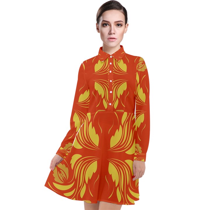 Folk flowers print Floral pattern Ethnic art Long Sleeve Chiffon Shirt Dress