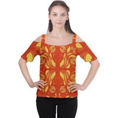 Folk Flowers Print Floral Pattern Ethnic Art Cutout Shoulder Tee