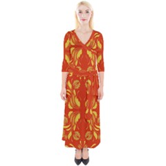 Folk Flowers Print Floral Pattern Ethnic Art Quarter Sleeve Wrap Maxi Dress by Eskimos