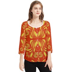 Folk Flowers Print Floral Pattern Ethnic Art Chiffon Quarter Sleeve Blouse by Eskimos