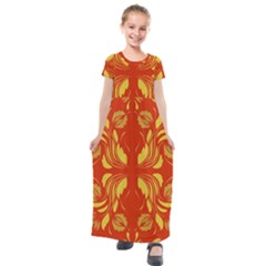 Folk Flowers Print Floral Pattern Ethnic Art Kids  Short Sleeve Maxi Dress by Eskimos