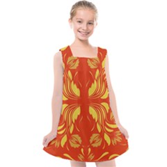 Folk Flowers Print Floral Pattern Ethnic Art Kids  Cross Back Dress by Eskimos