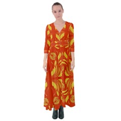 Folk Flowers Print Floral Pattern Ethnic Art Button Up Maxi Dress by Eskimos