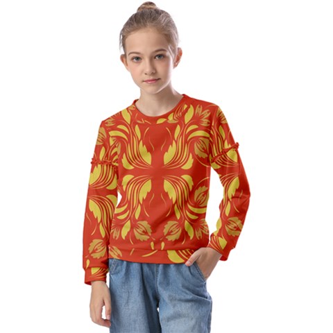 Folk Flowers Print Floral Pattern Ethnic Art Kids  Long Sleeve Tee With Frill  by Eskimos