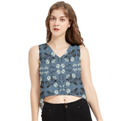 Folk Flowers Print Floral Pattern Ethnic Art V-neck Cropped Tank Top by Eskimos