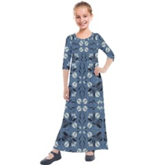 Folk Flowers Print Floral Pattern Ethnic Art Kids  Quarter Sleeve Maxi Dress by Eskimos