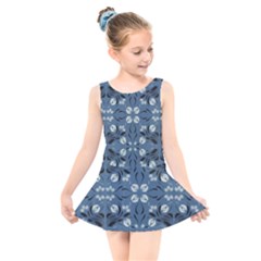 Folk Flowers Print Floral Pattern Ethnic Art Kids  Skater Dress Swimsuit by Eskimos