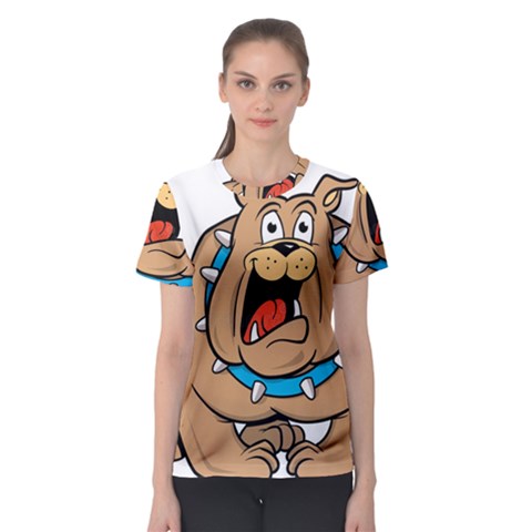 Bulldog-cartoon-illustration-11650862 Women s Sport Mesh Tee by jellybeansanddinosaurs