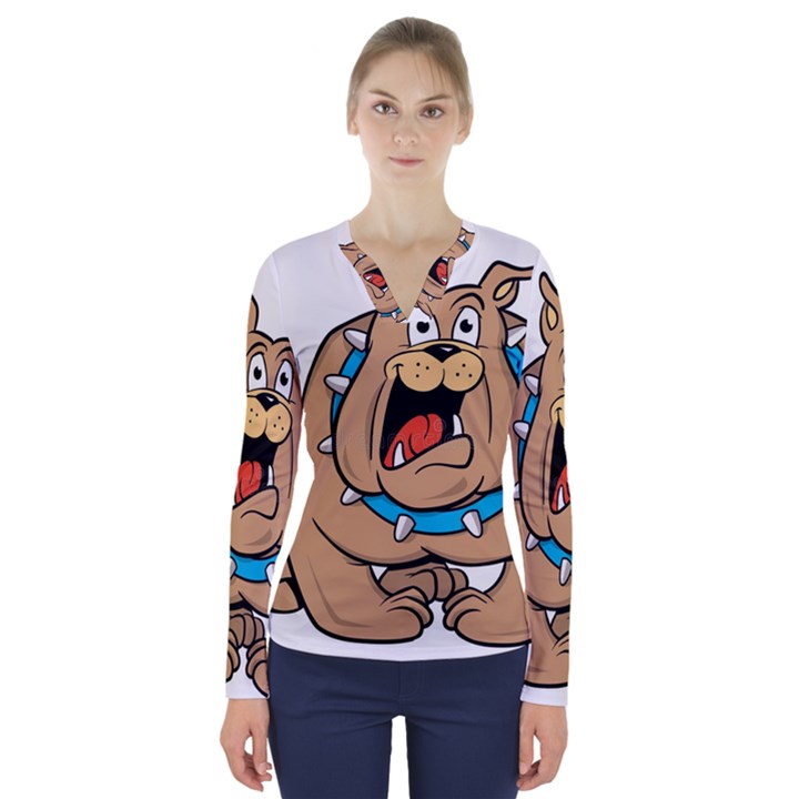 Bulldog-cartoon-illustration-11650862 V-Neck Long Sleeve Top