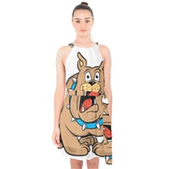 Bulldog-cartoon-illustration-11650862 Halter Collar Waist Tie Chiffon Dress