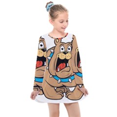 Bulldog-cartoon-illustration-11650862 Kids  Long Sleeve Dress by jellybeansanddinosaurs