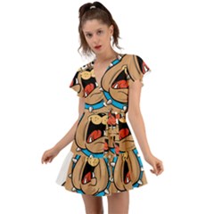 Bulldog-cartoon-illustration-11650862 Flutter Sleeve Wrap Dress by jellybeansanddinosaurs