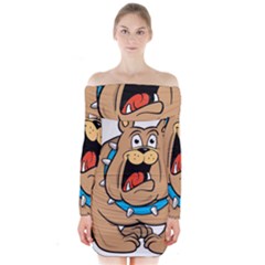 Bulldog-cartoon-illustration-11650862 Long Sleeve Off Shoulder Dress by jellybeansanddinosaurs