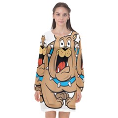 Bulldog-cartoon-illustration-11650862 Long Sleeve Chiffon Shift Dress  by jellybeansanddinosaurs