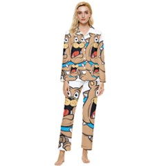 Bulldog-cartoon-illustration-11650862 Womens  Long Sleeve Velvet Pocket Pajamas Set by jellybeansanddinosaurs