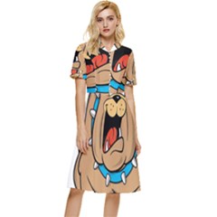 Bulldog-cartoon-illustration-11650862 Button Top Knee Length Dress