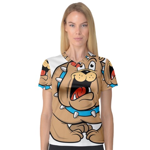 Bulldog-cartoon-illustration-11650862 V-neck Sport Mesh Tee by jellybeansanddinosaurs