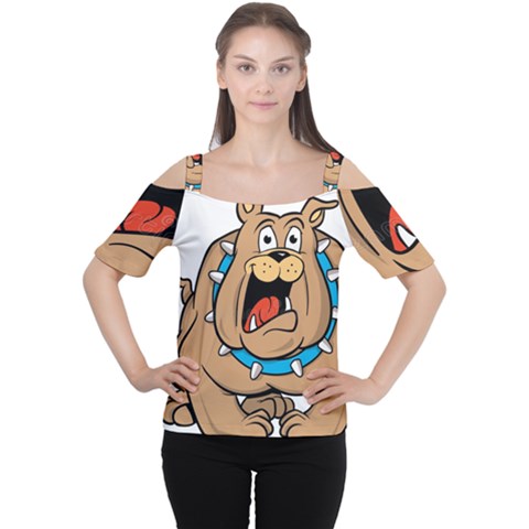 Bulldog-cartoon-illustration-11650862 Cutout Shoulder Tee by jellybeansanddinosaurs