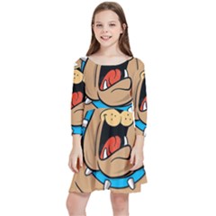 Bulldog-cartoon-illustration-11650862 Kids  Quarter Sleeve Skater Dress by jellybeansanddinosaurs