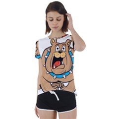 Bulldog-cartoon-illustration-11650862 Short Sleeve Foldover Tee by jellybeansanddinosaurs