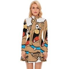 Bulldog-cartoon-illustration-11650862 Long Sleeve Velour Longline Dress by jellybeansanddinosaurs