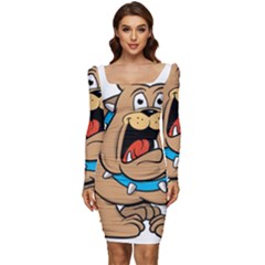 Bulldog-cartoon-illustration-11650862 Women Long Sleeve Ruched Stretch Jersey Dress