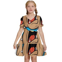 Bulldog-cartoon-illustration-11650862 Kids  Short Sleeve Tiered Mini Dress by jellybeansanddinosaurs