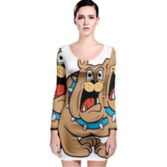 Bulldog-cartoon-illustration-11650862 Long Sleeve Bodycon Dress by jellybeansanddinosaurs