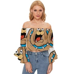 Bulldog-cartoon-illustration-11650862 Off Shoulder Flutter Bell Sleeve Top